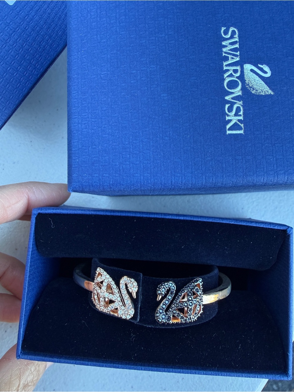 Swarovski Rose Gold and Black Swan Crystal Bracelet